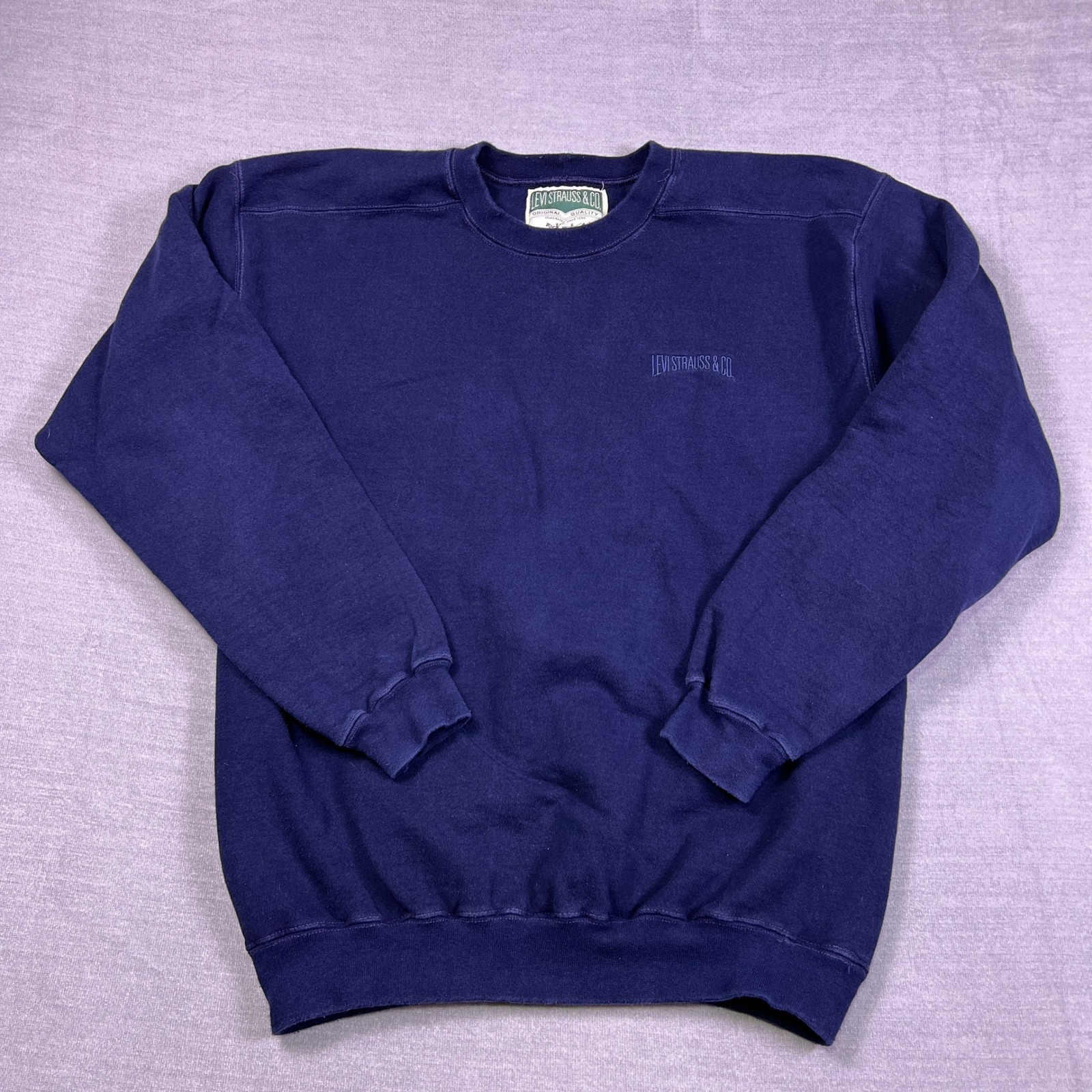 Levi Strauss  Co Crewneck Embroidered Logo Usa Made Sweatshirt Mens Medium Blue
